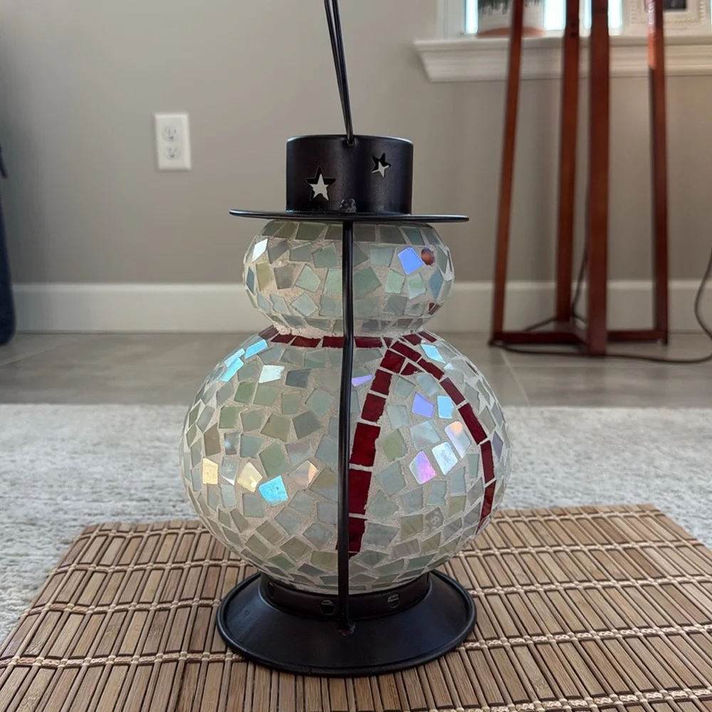 *LIKE NEW* Mosaic Tile Snowman Lantern - Adorable